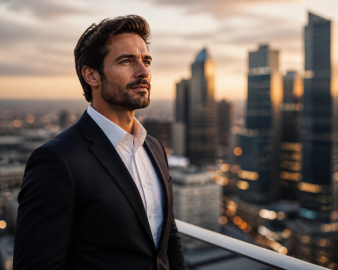 Professional individual overlooking a city skyline, representing a secure legal relocation to the UAE.